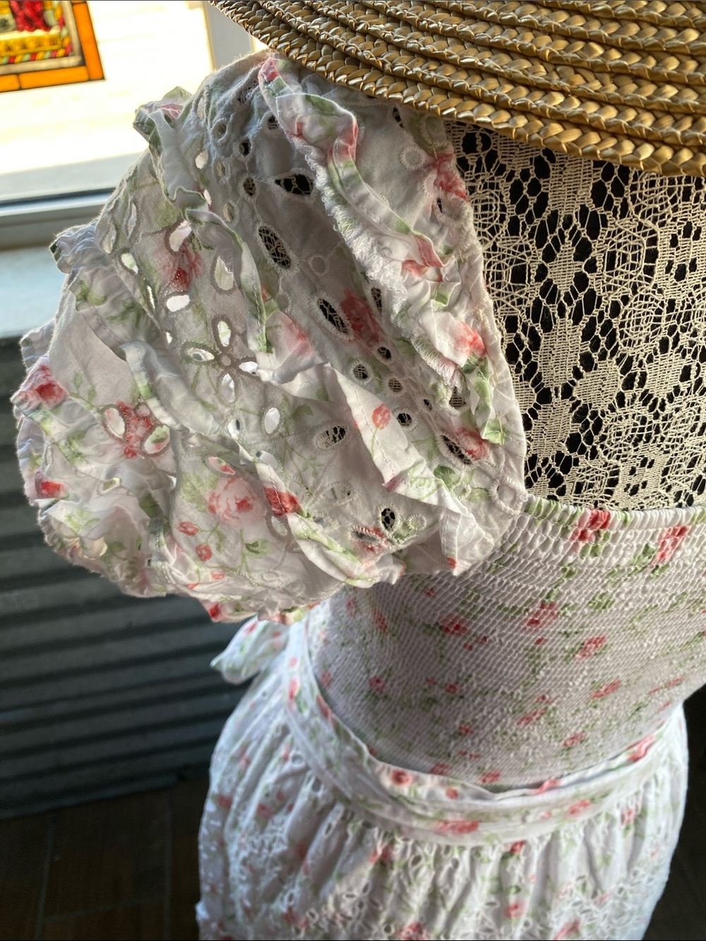 LoveShackFancy White Maxi Dress with Pink Floral Embroidery - Picture 3 of 5